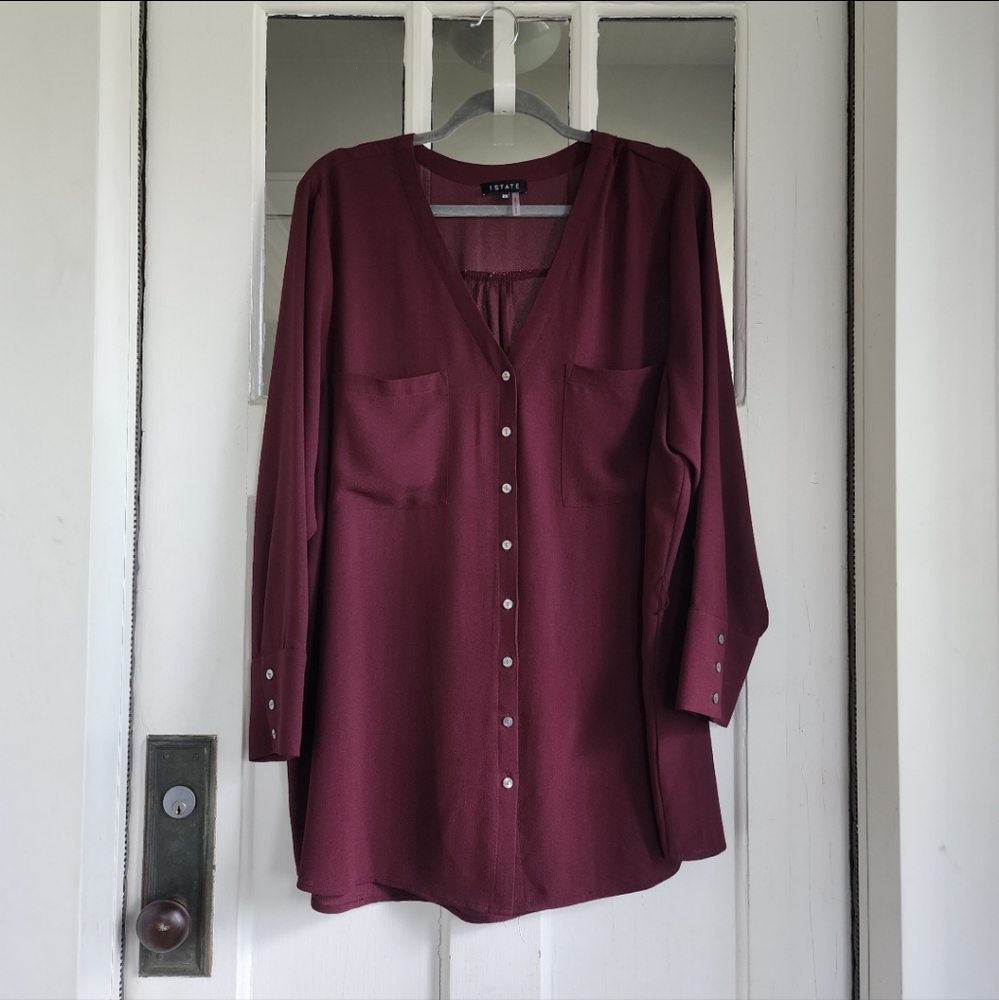 1.STATE Women's Burgundy Button-Down Top